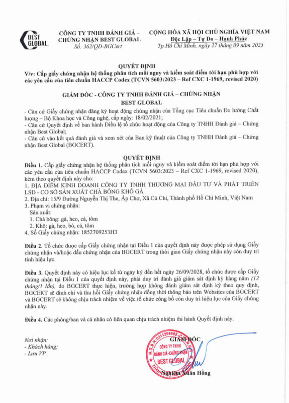 Chứng nhận haccp